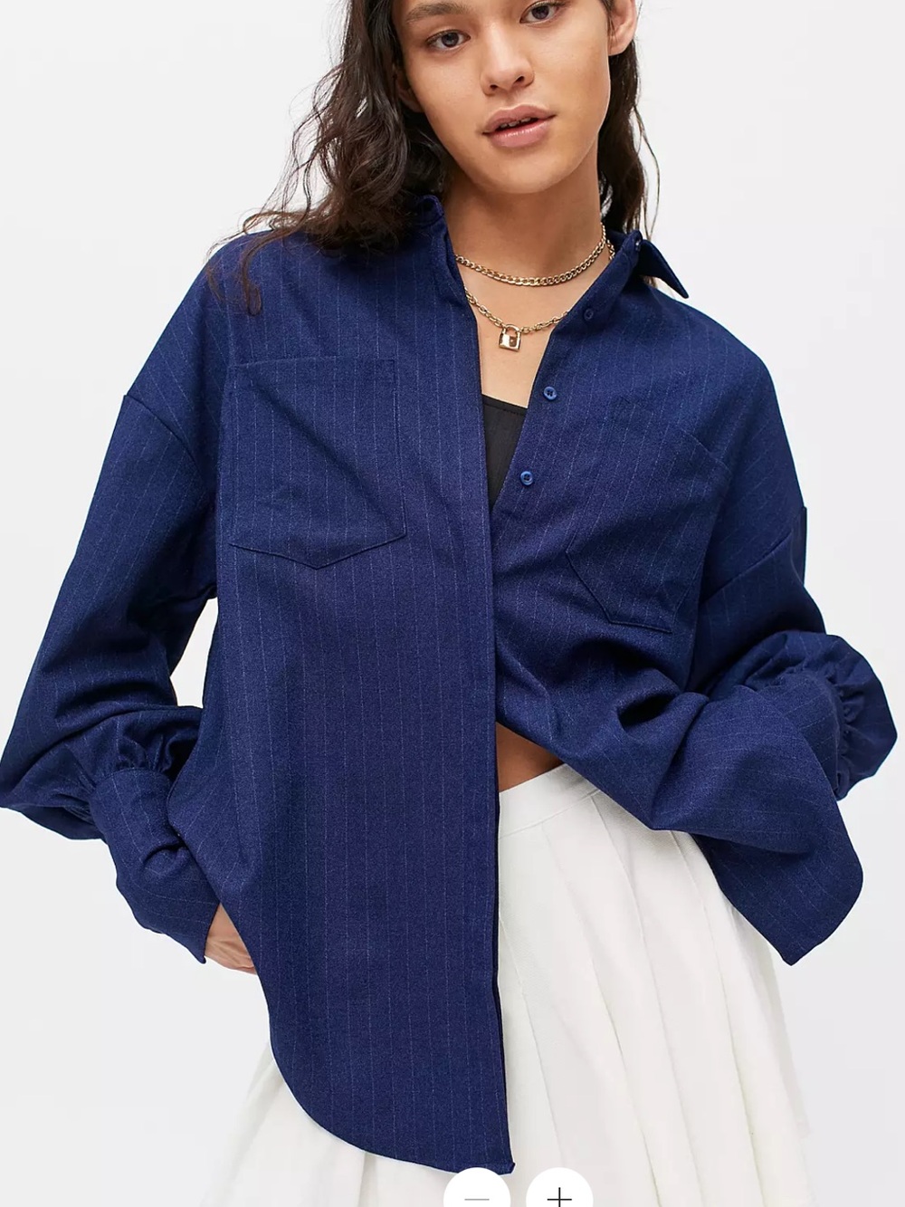Free People Lioness Navy Pinstripe Button-Up Shirt M